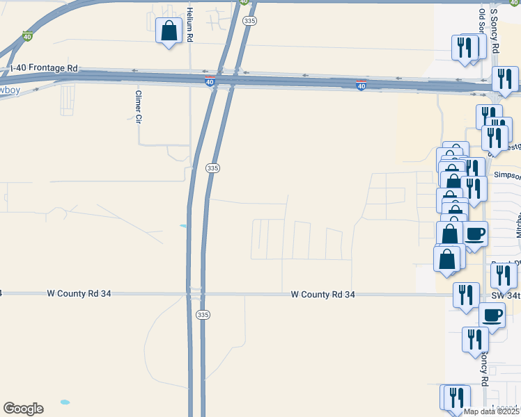 map of restaurants, bars, coffee shops, grocery stores, and more near Helium Road in Amarillo