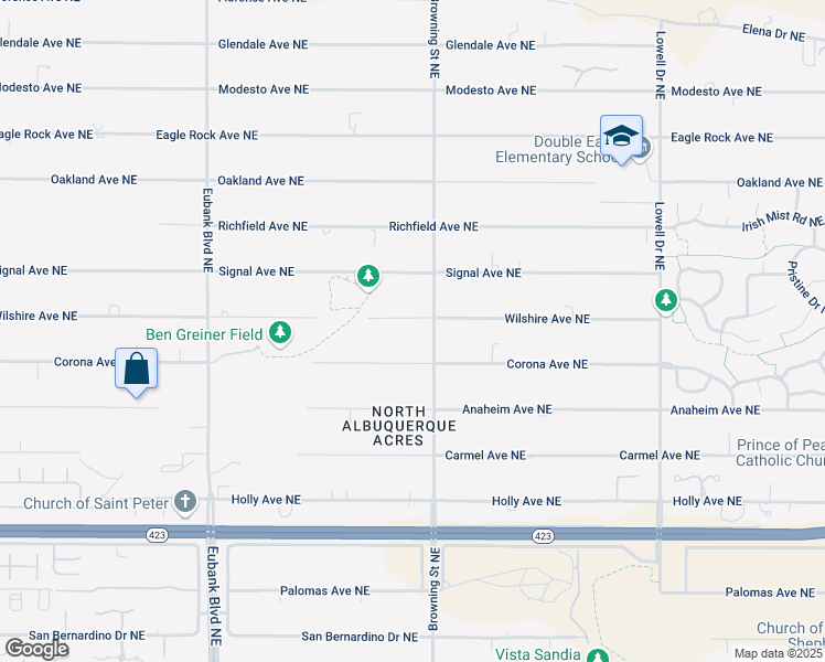 map of restaurants, bars, coffee shops, grocery stores, and more near 11100 Wilshire Avenue Northeast in Albuquerque