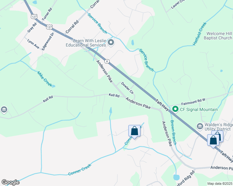 map of restaurants, bars, coffee shops, grocery stores, and more near 2513 Kell Road in Signal Mountain