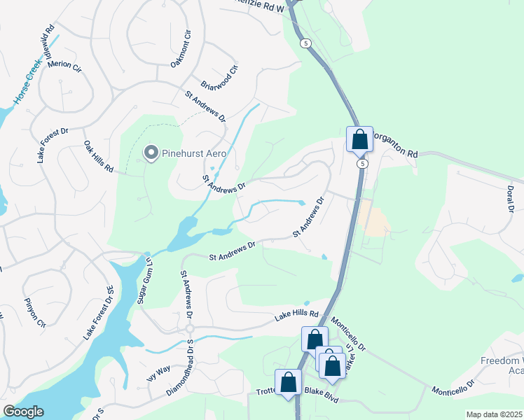 map of restaurants, bars, coffee shops, grocery stores, and more near 2 Castlewood Lane in Pinehurst