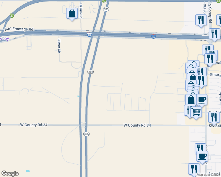 map of restaurants, bars, coffee shops, grocery stores, and more near Helium Road in Amarillo
