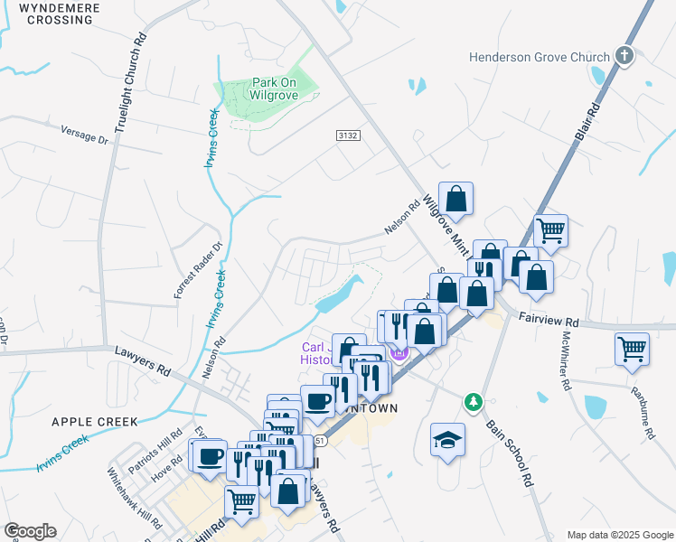 map of restaurants, bars, coffee shops, grocery stores, and more near in Mint Hill