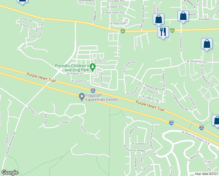 map of restaurants, bars, coffee shops, grocery stores, and more near 2900 South Pantano Seco Lane in Flagstaff
