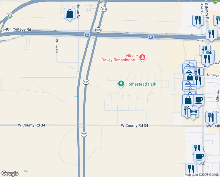 map of restaurants, bars, coffee shops, grocery stores, and more near Helium Road in Amarillo