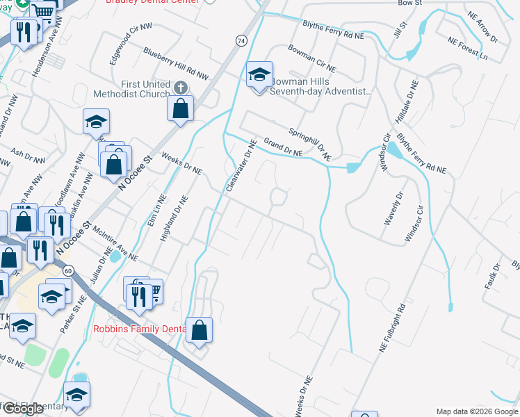 map of restaurants, bars, coffee shops, grocery stores, and more near 701 Weeks Drive Northeast in Cleveland