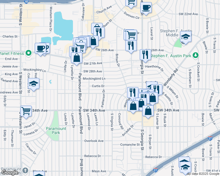 map of restaurants, bars, coffee shops, grocery stores, and more near 3019 Curtis Dr in Amarillo