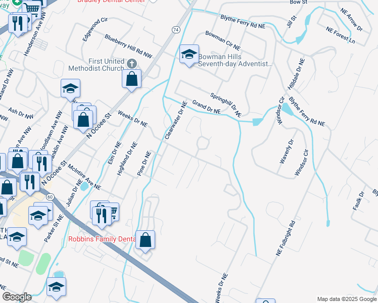 map of restaurants, bars, coffee shops, grocery stores, and more near 701 Weeks Drive Northeast in Cleveland