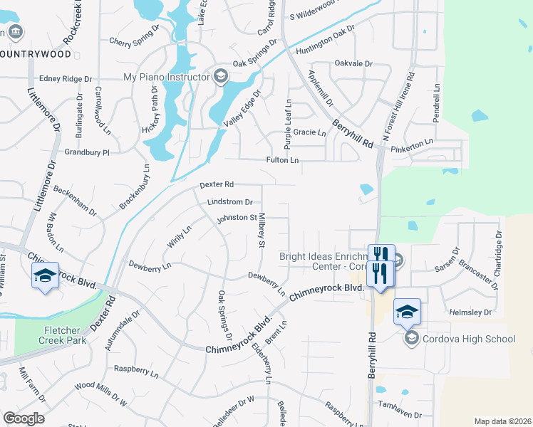 map of restaurants, bars, coffee shops, grocery stores, and more near 2038 Milbrey Street in Memphis