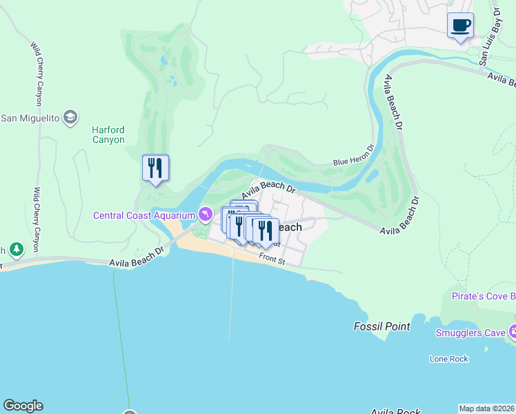 map of restaurants, bars, coffee shops, grocery stores, and more near 217 San Miguel St in San Luis Obispo