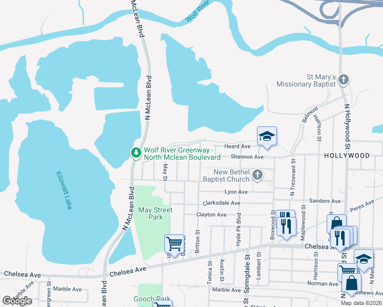 map of restaurants, bars, coffee shops, grocery stores, and more near 1630 Davis Street in Memphis