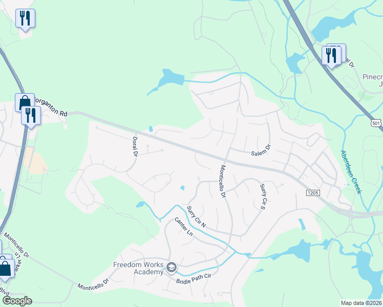 map of restaurants, bars, coffee shops, grocery stores, and more near 2 Sulky Lane in Pinehurst