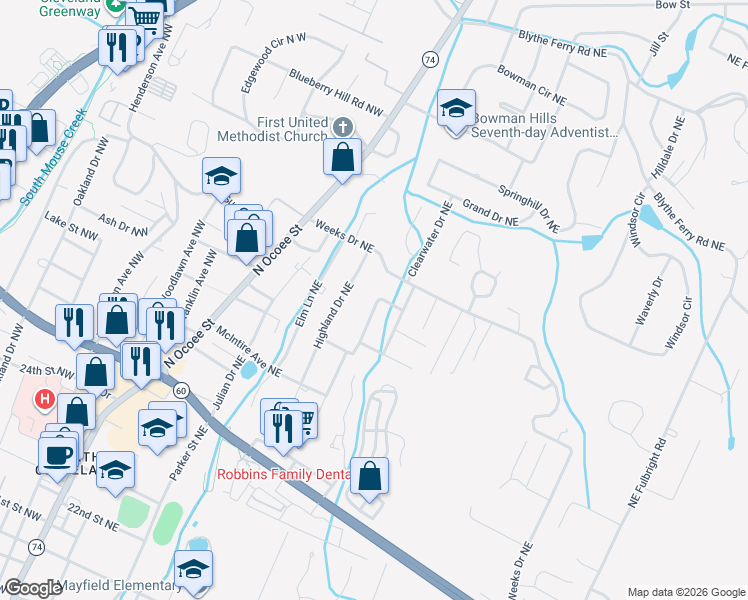 map of restaurants, bars, coffee shops, grocery stores, and more near 3015 Lakeland Drive Northeast in Cleveland