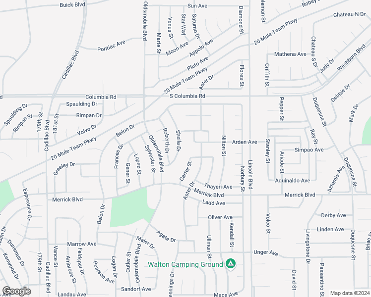 map of restaurants, bars, coffee shops, grocery stores, and more near Sheila Drive in California City