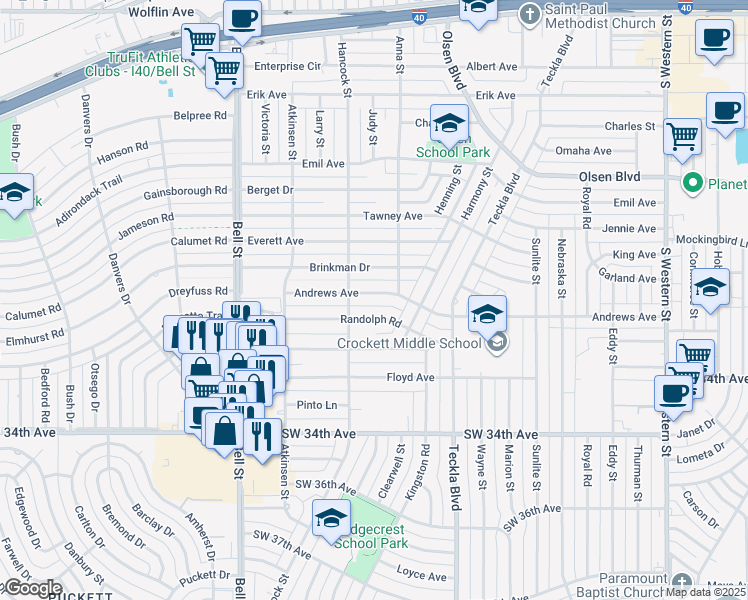 map of restaurants, bars, coffee shops, grocery stores, and more near 5307 Andrews Ave in Amarillo