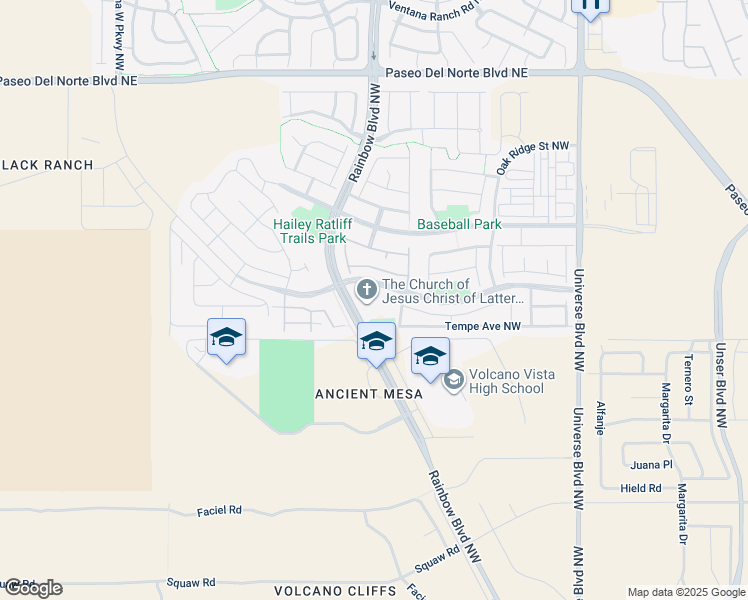 map of restaurants, bars, coffee shops, grocery stores, and more near Rainbow Blvd NW in Albuquerque