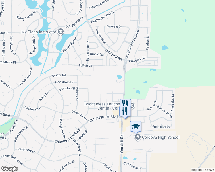 map of restaurants, bars, coffee shops, grocery stores, and more near 2047 Berryhill Road in Memphis