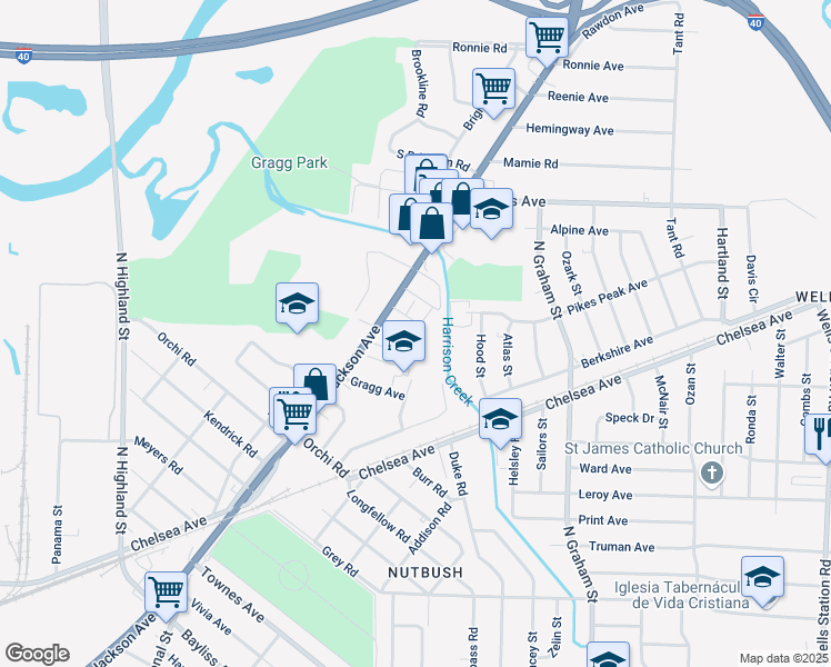 map of restaurants, bars, coffee shops, grocery stores, and more near 3845 Jackson Avenue in Memphis