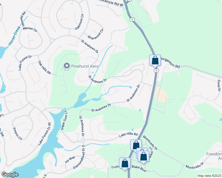 map of restaurants, bars, coffee shops, grocery stores, and more near 4 Castlewood Lane in Pinehurst