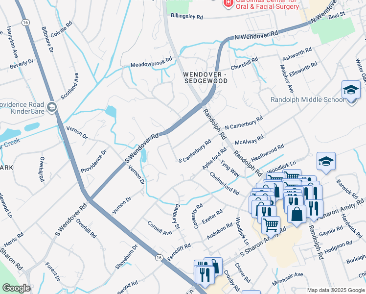 map of restaurants, bars, coffee shops, grocery stores, and more near 1227 Coddington Place in Charlotte