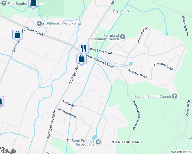 map of restaurants, bars, coffee shops, grocery stores, and more near 1960 Little Pond Road Northeast in Cleveland