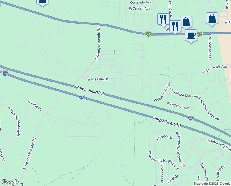 map of restaurants, bars, coffee shops, grocery stores, and more near 2489 West Mission Timber Circle in Flagstaff