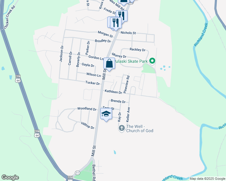 map of restaurants, bars, coffee shops, grocery stores, and more near 923 Industrial Access Road in Pulaski
