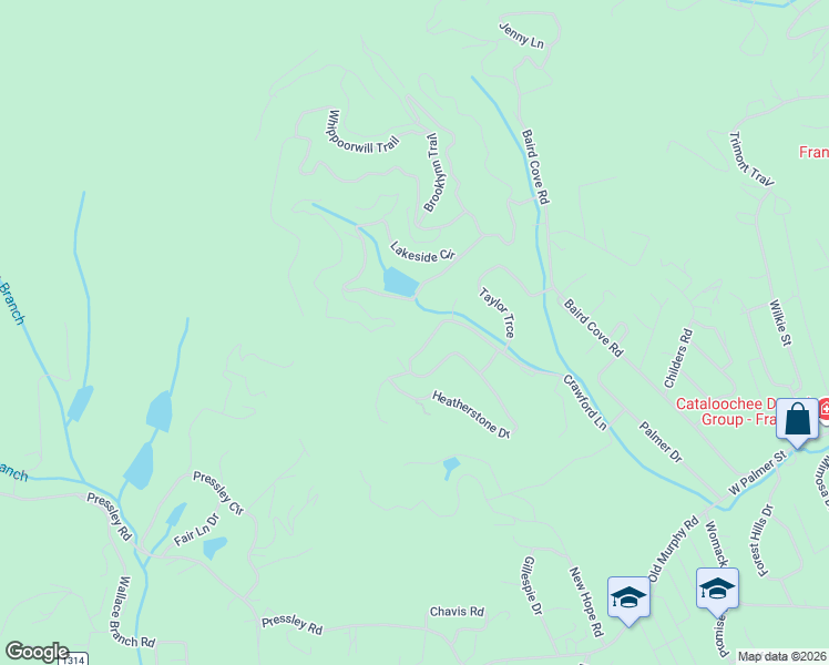map of restaurants, bars, coffee shops, grocery stores, and more near 15 Longview Court in Franklin
