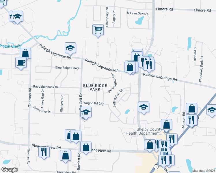 map of restaurants, bars, coffee shops, grocery stores, and more near 2042 Pennington Gap Drive in Memphis