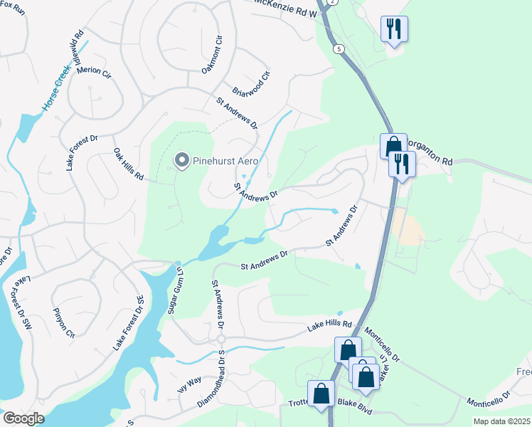 map of restaurants, bars, coffee shops, grocery stores, and more near 15 Turtle Point Road in Pinehurst