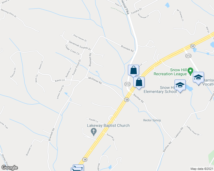 map of restaurants, bars, coffee shops, grocery stores, and more near 7116 McDaniel Road in Harrison