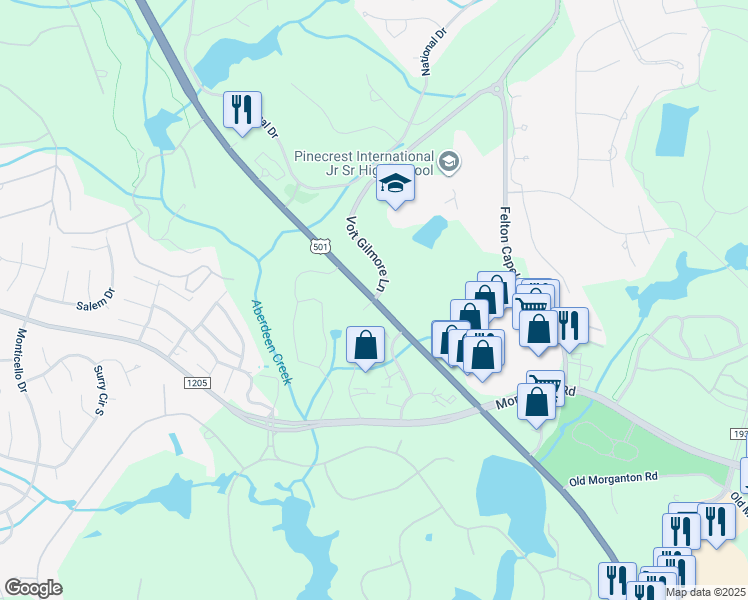 map of restaurants, bars, coffee shops, grocery stores, and more near 100 Voit Gilmore Lane in Pinehurst