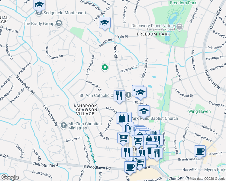 map of restaurants, bars, coffee shops, grocery stores, and more near in Charlotte