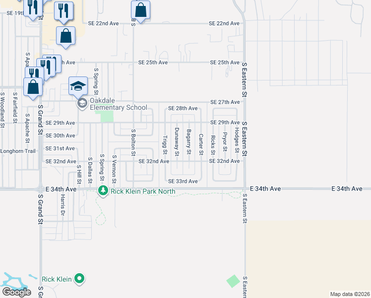 map of restaurants, bars, coffee shops, grocery stores, and more near 2925 Bagarry Street in Amarillo