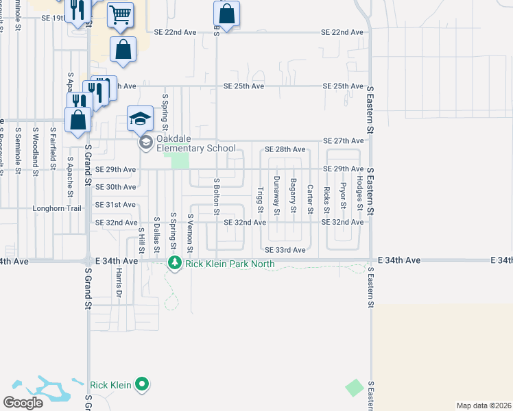 map of restaurants, bars, coffee shops, grocery stores, and more near 3103-3105 Oakdale Drive in Amarillo
