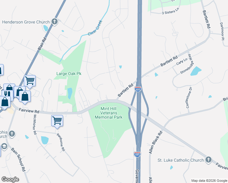 map of restaurants, bars, coffee shops, grocery stores, and more near 8925 Fairview Road in Mint Hill