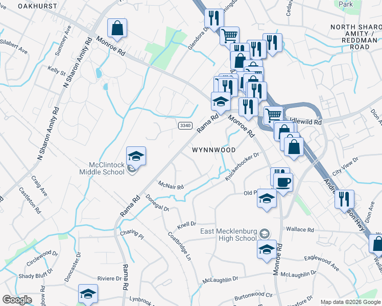 map of restaurants, bars, coffee shops, grocery stores, and more near in Charlotte