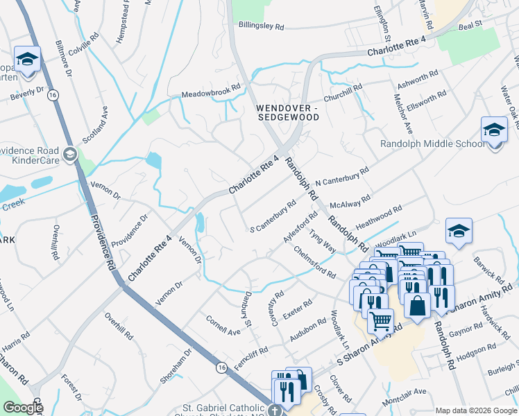 map of restaurants, bars, coffee shops, grocery stores, and more near 1227 Coddington Place in Charlotte