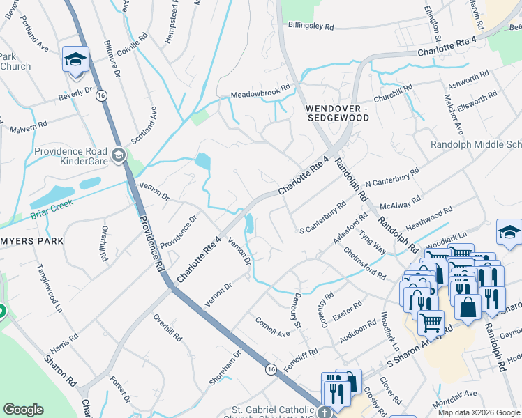 map of restaurants, bars, coffee shops, grocery stores, and more near in Charlotte