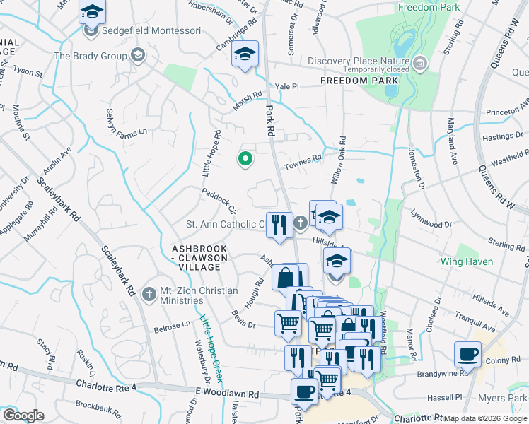 map of restaurants, bars, coffee shops, grocery stores, and more near in Charlotte