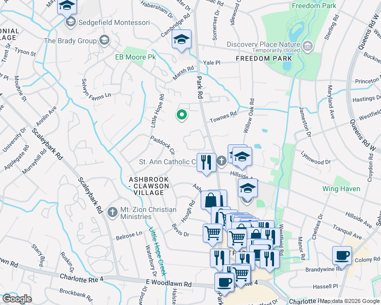map of restaurants, bars, coffee shops, grocery stores, and more near in Charlotte