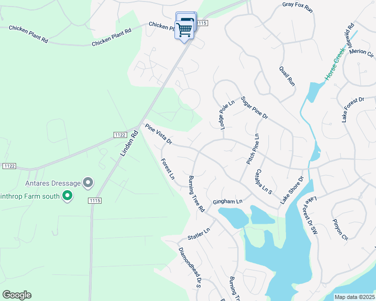 map of restaurants, bars, coffee shops, grocery stores, and more near Pine Vista Drive in Pinehurst