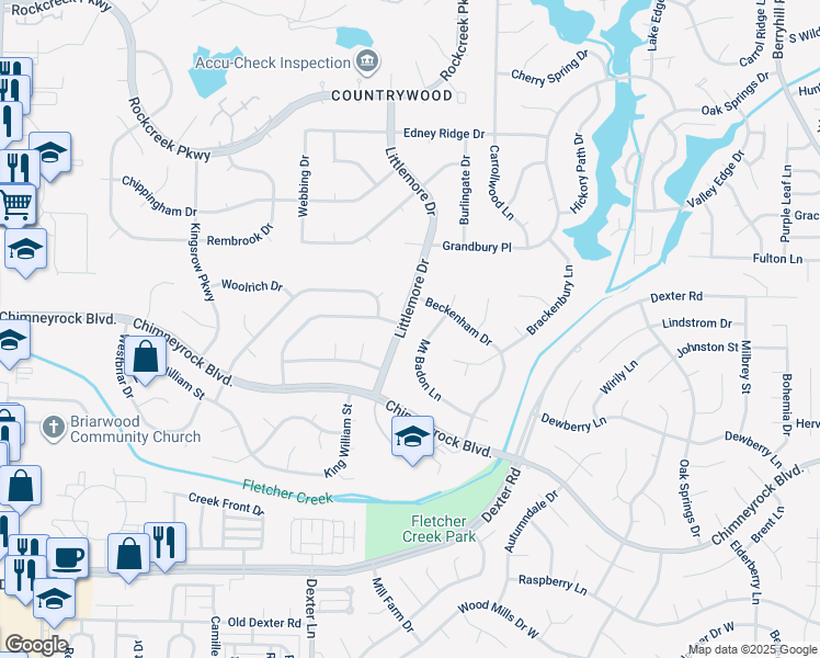 map of restaurants, bars, coffee shops, grocery stores, and more near 2038 Littlemore Drive in Memphis