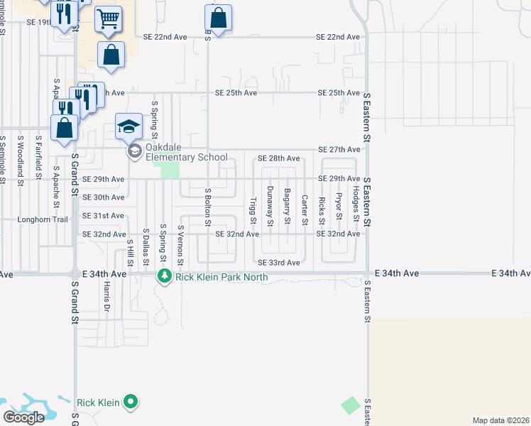 map of restaurants, bars, coffee shops, grocery stores, and more near 2924 Dunaway Street in Amarillo
