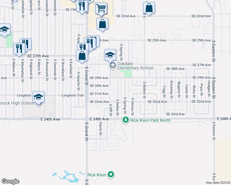map of restaurants, bars, coffee shops, grocery stores, and more near 2924 South Dallas Street in Amarillo