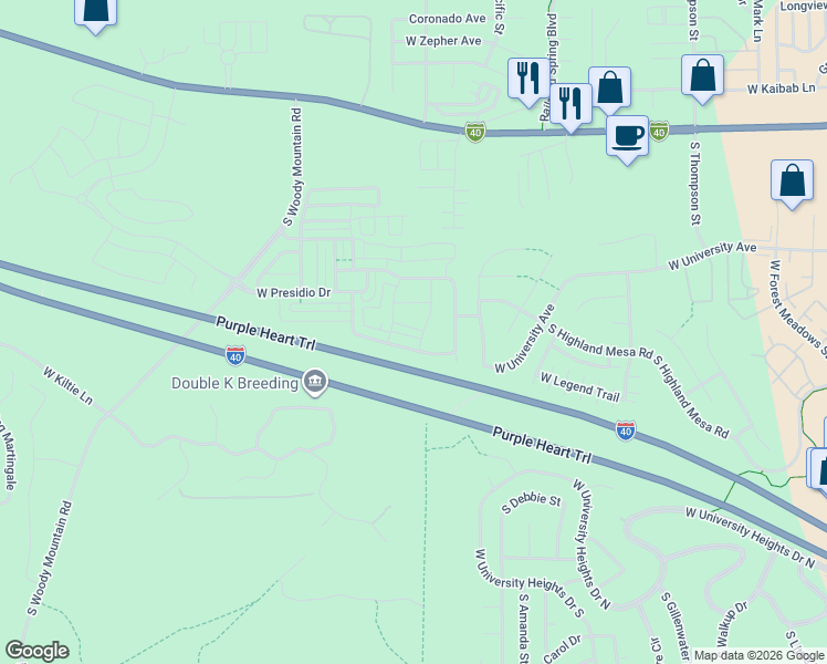 map of restaurants, bars, coffee shops, grocery stores, and more near 2900 South Pantano Seco Lane in Flagstaff