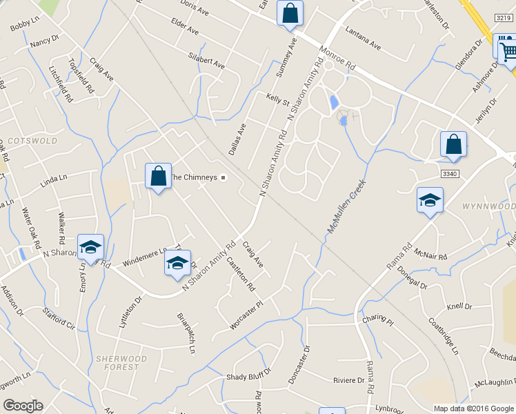 map of restaurants, bars, coffee shops, grocery stores, and more near N Sharon Amity Rd & Delane Ave in Charlotte