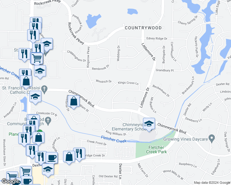 map of restaurants, bars, coffee shops, grocery stores, and more near 8484 Buckhurst Road in Memphis