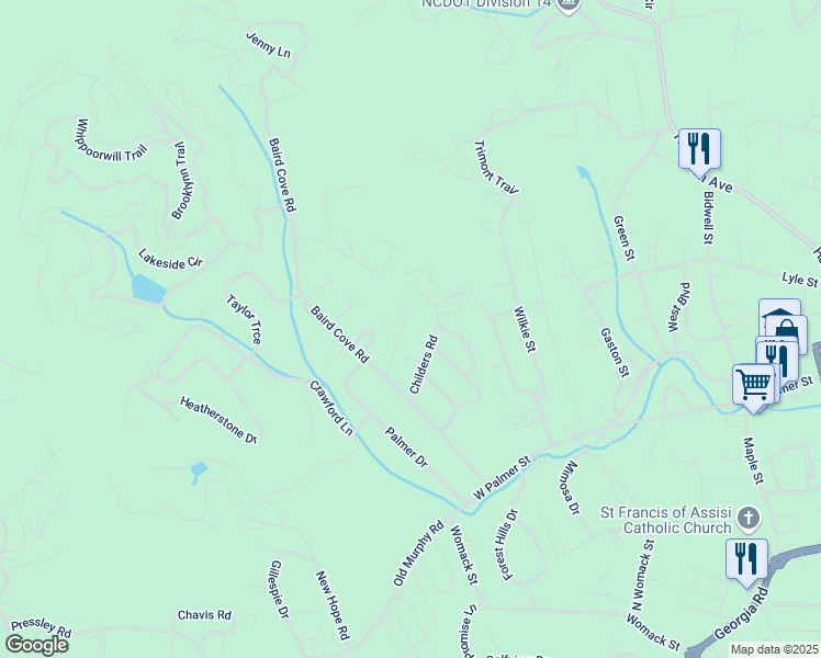 map of restaurants, bars, coffee shops, grocery stores, and more near 115 Cove Crossing in Franklin