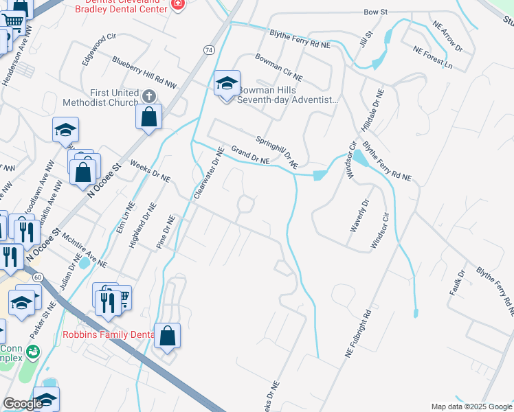map of restaurants, bars, coffee shops, grocery stores, and more near 3306 Steeple Circle Northeast in Cleveland