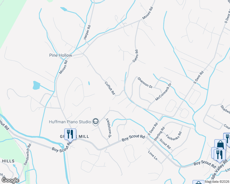 map of restaurants, bars, coffee shops, grocery stores, and more near 7301 O Hara Lane in Middle Valley
